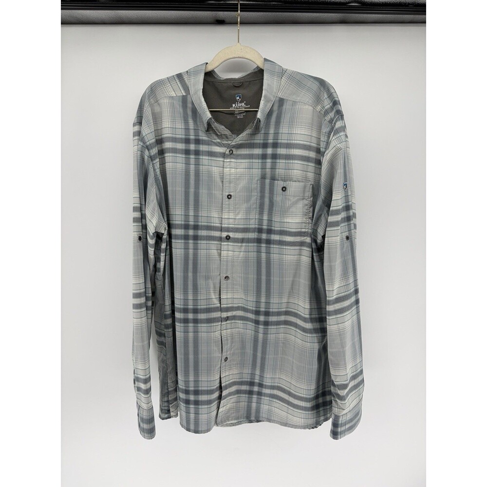 Kuhl Response Lite Shirt Mens XL Blue Plaid IONIK Hiking Travel UPF 30 Quick Dry